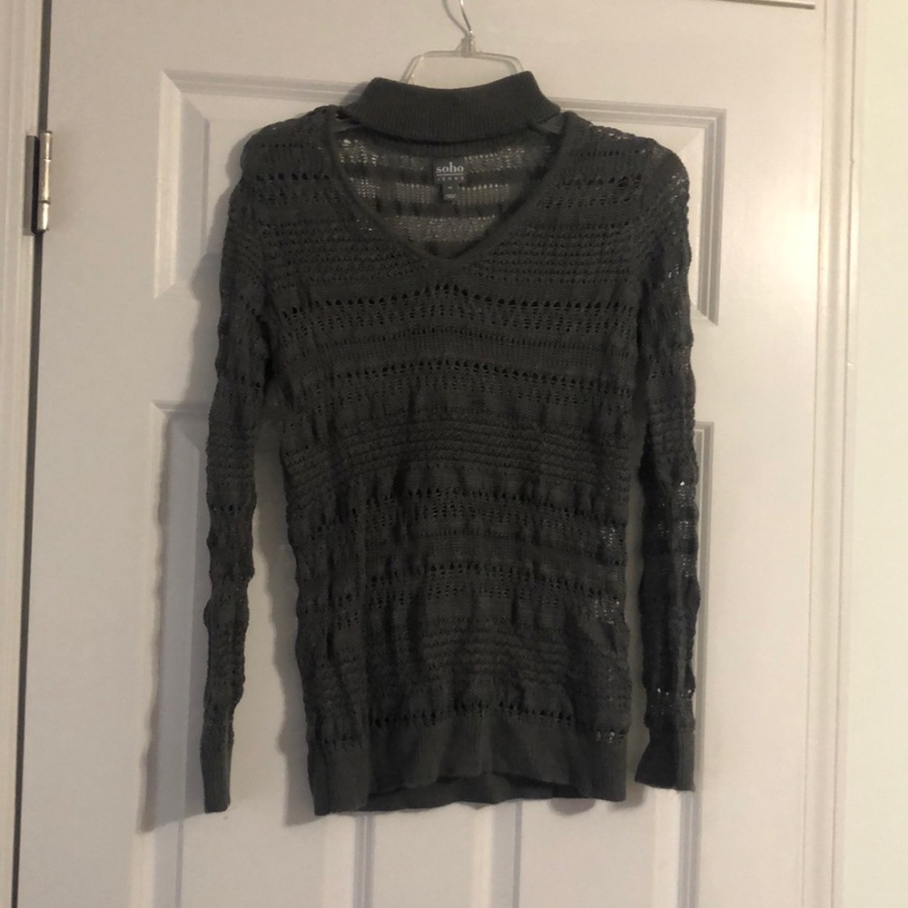 Gray sweater with neck strap
